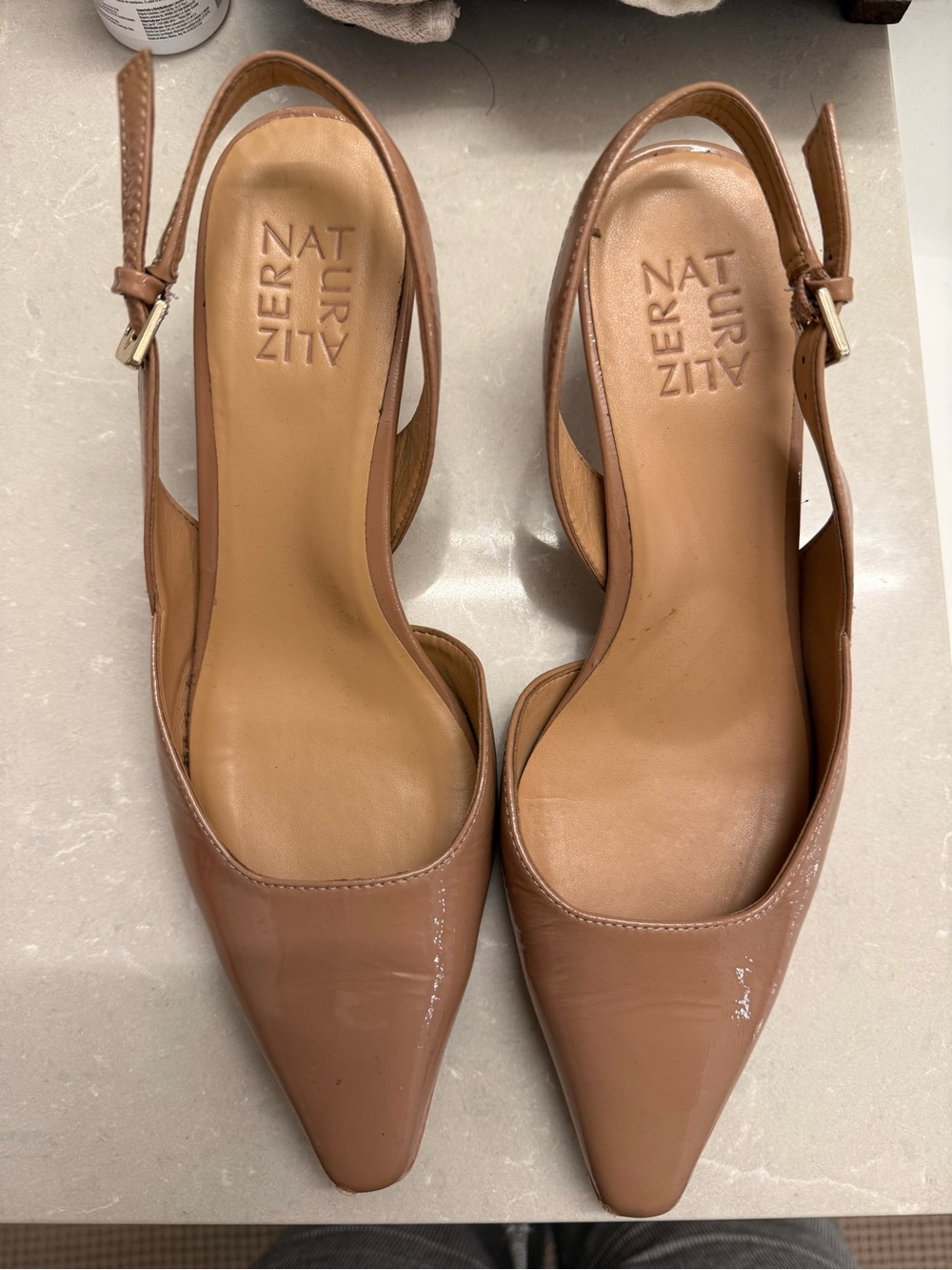 Naturalizer Nude Patent Leather Pointed Slingback Heels